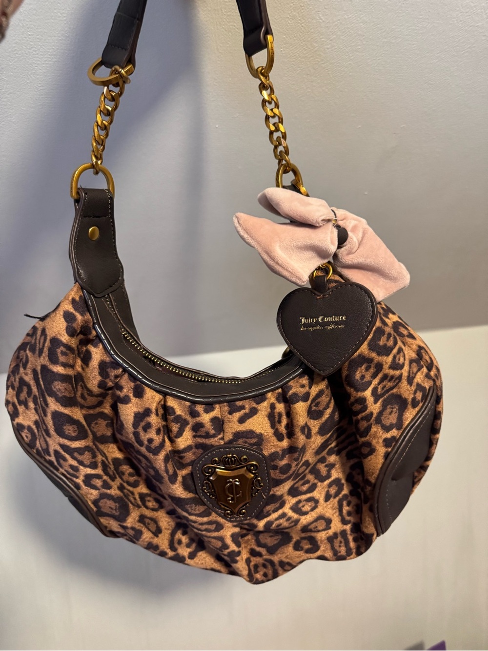 Juicy Couture Leopard-Print Shoulder Bag with Pink Bow Charm